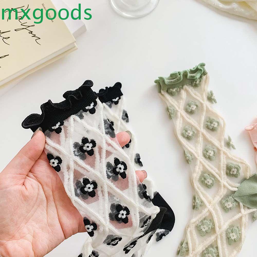 MXGOODS Kính Tất Lụa Siêu Mỏng Phối Lưới Hoạ Tiết Hoa Xinh Xắn Thời Trang Xuân Hè Dành Cho Nữ