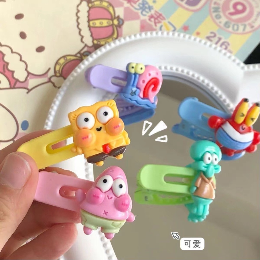 Kẹp Tóc Hình SpongeBob / Ngôi Sao / Trái Tim Nhỏ Dễ Thương Thời Trang Mùa Hè Cho Nữ Thẻ