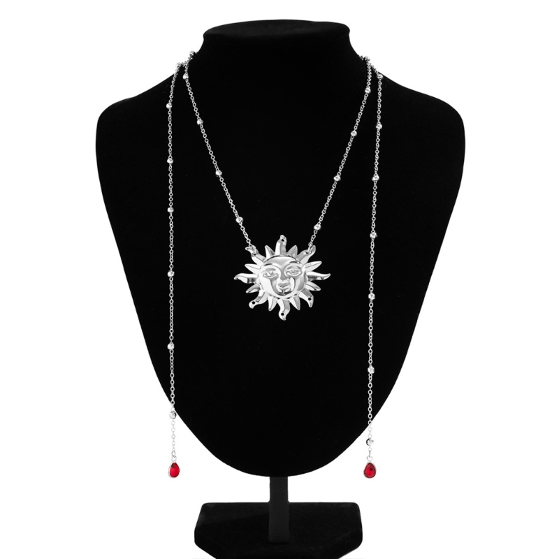 Vòng cổ Kim Loại Mặt Hình Giọt Nước Màu Đỏ Phong Cách Retro