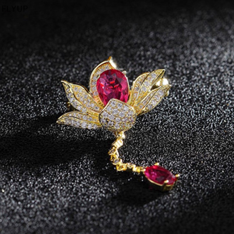 Ghim Cài Áo Hình Hoa Sen Đính Đá Zircon Cao Cấp
