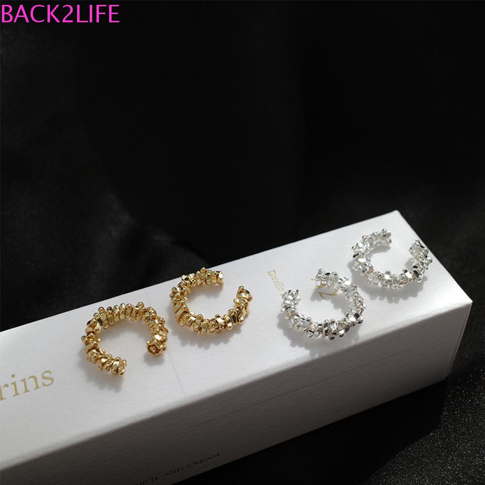 BACK2LIFE Khuyên Kẹp Tai Màu Bạc Thời Trang Vintage Hàn Quốc