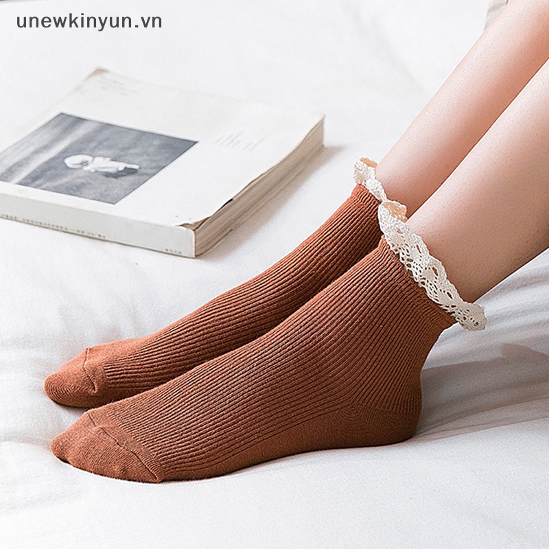 Uu Mới Vớ Cotton Phối Ren Nhún Bèo Màu Trắng Trơn Phong Cách Mary Jane Nhật Bản Đáng Yêu Thời Trang Cho Nữ Mori Girl VN