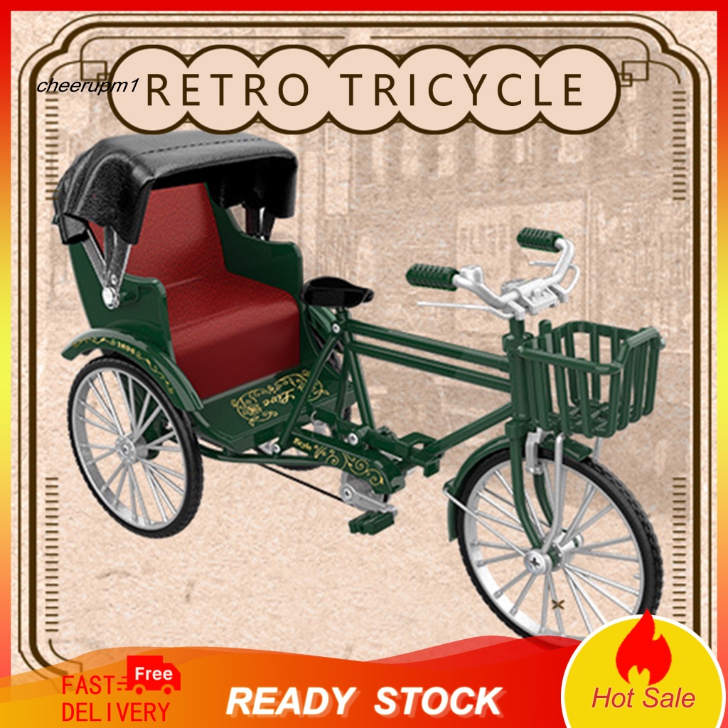 Đồ trang trí Xe Đạp Rickshaw Thu Nhỏ Bằng Hợp Kim Thủ Công Để Bàn Trang Trí Nhà Cửa