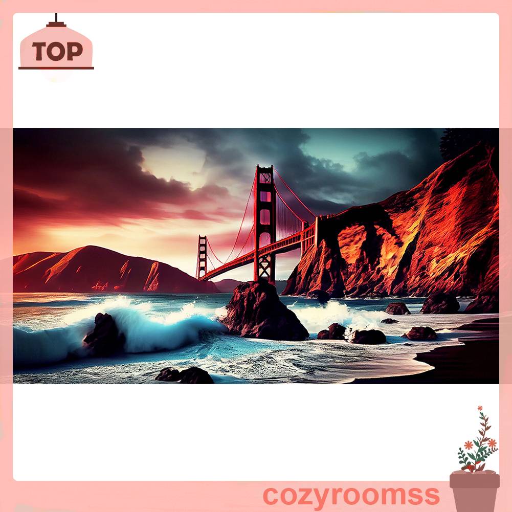 Tranh Đính Đá Kim Cương Toàn Bộ 5D DIY Hình Cây Cầu Cổng Vàng