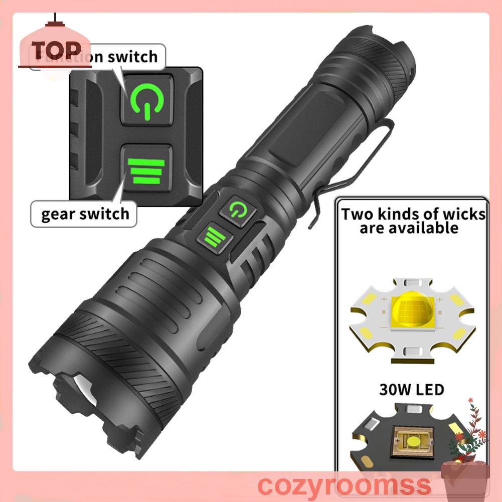 Đèn Pin Chống Nước IPX4 1200LM 30W LED Có Thể Sạc Lại Bằng Cổng USB