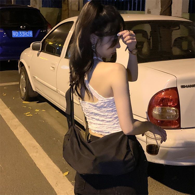 Áo Hai Dây Dáng Ngắn Màu Hồng Trơn Phong Cách Âu Mỹ Quyến Rũ Cho Nữ