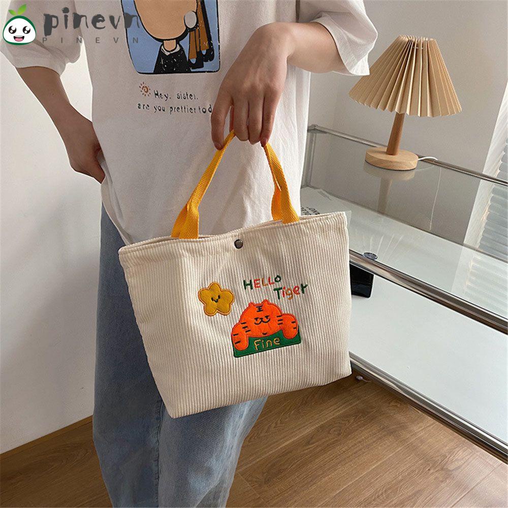 PINEVN Túi Xách Nhung Kẻ Thêu Trang Trí Thời Trang Dành Cho Nữ