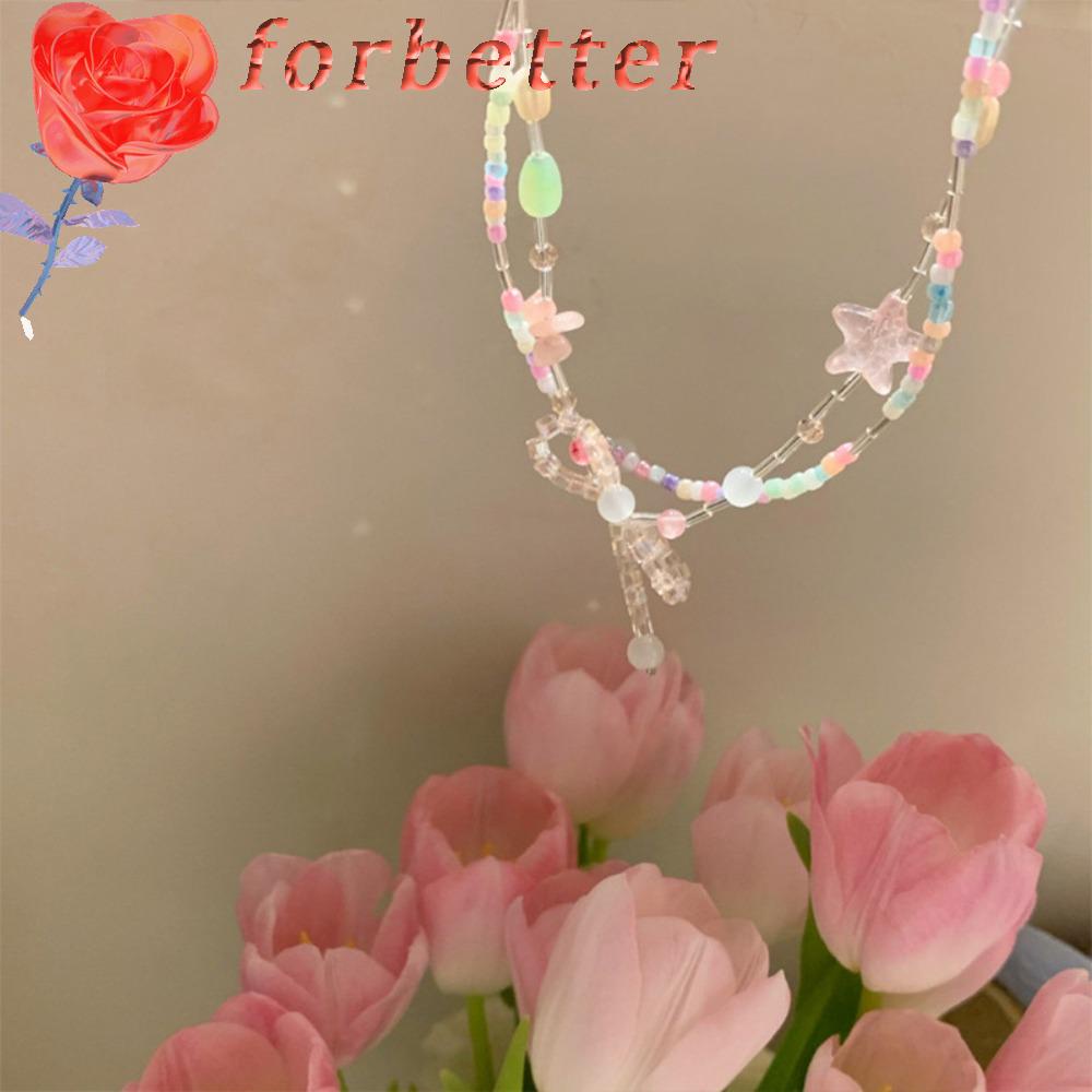 FORBETTER Vòng cổ Hợp Kim Mặt Tròn Đính Hạt Nhiều Màu Sắc Ngọt Ngào