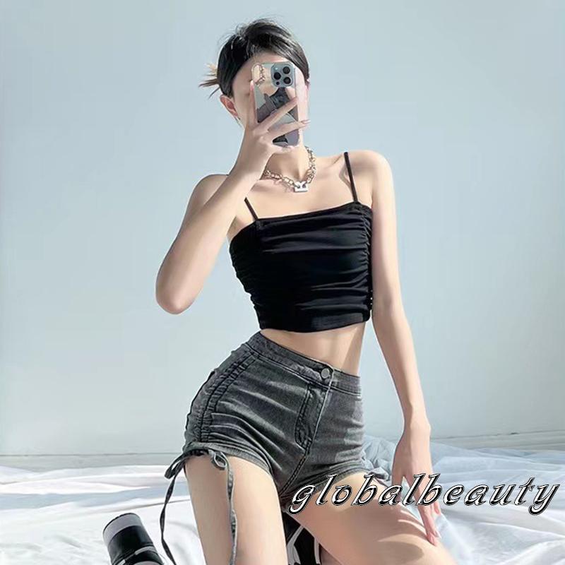 Áo Croptop Hai Dây Có Mút Đệm Màu Trơn Thời Trang Mùa Hè Dành Cho Nữ