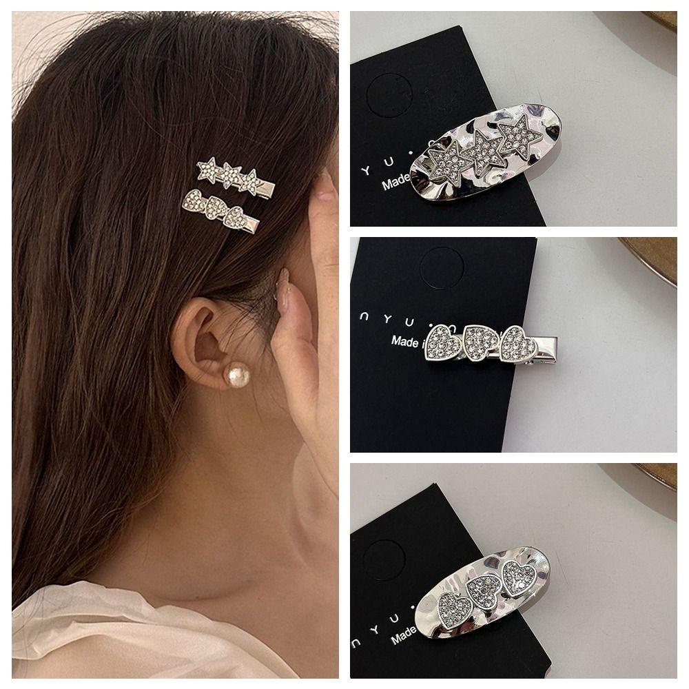 AROMA Kẹp Tóc Hình Trái Tim Bằng Kim Loại Màu Bạc Thời Trang Cho Nữ