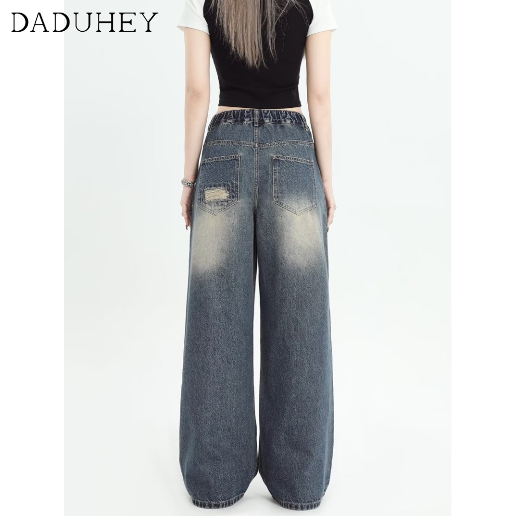 Quần jean DaDuHey lưng cao ống rộng phối rách thời trang cá tính cho nữ