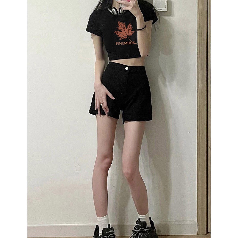 Áo Thun Đen Tay Ngắn Dáng Ôm Thời Trang Mùa Hè Cho Nữ