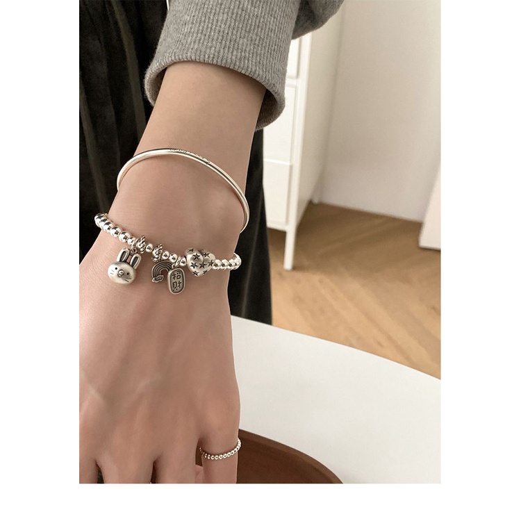 Vòng Đeo Tay Bạc Sterling Thiết Kế Hình Thỏ Tre Nhẹ Sang Trọng Làm Quà Tặng Cho Bạn Gái Haobing boutiqu