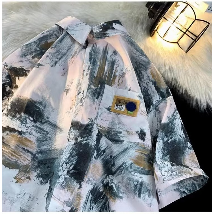 Áo Sơ Mi Tay Ngắn Dáng Rộng Họa Tiết Màu Nhuộm Thời Trang Đi Biển Cho Nam Giới Size M-8XL