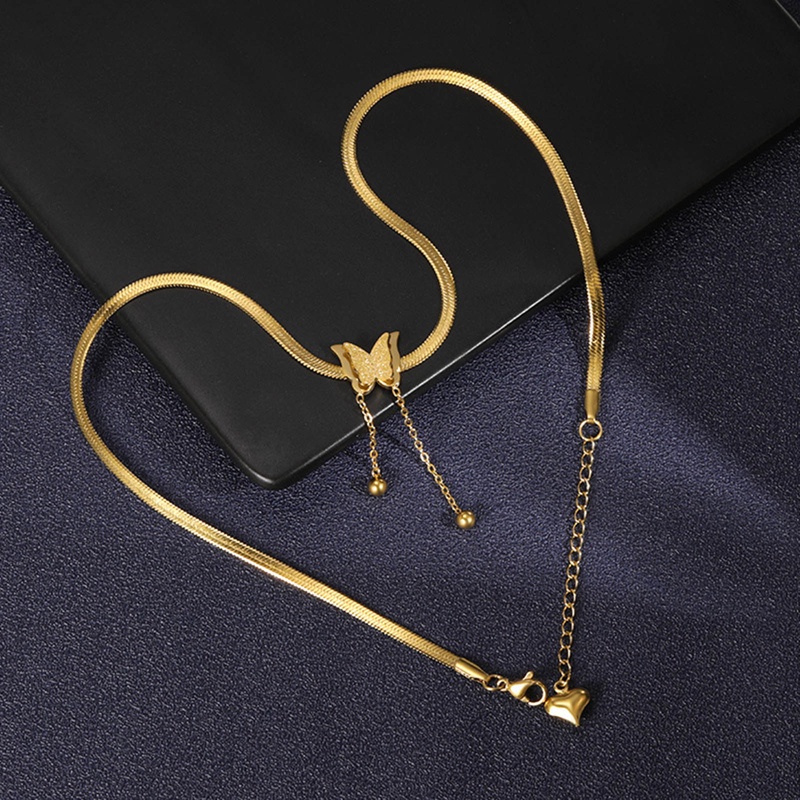 Ygt Vòng Cổ Choker Dây Xích Bằng Thép Không Gỉ Mặt Hình Cánh Bướm Màu Vàng Kim Vintage Cho Nữ