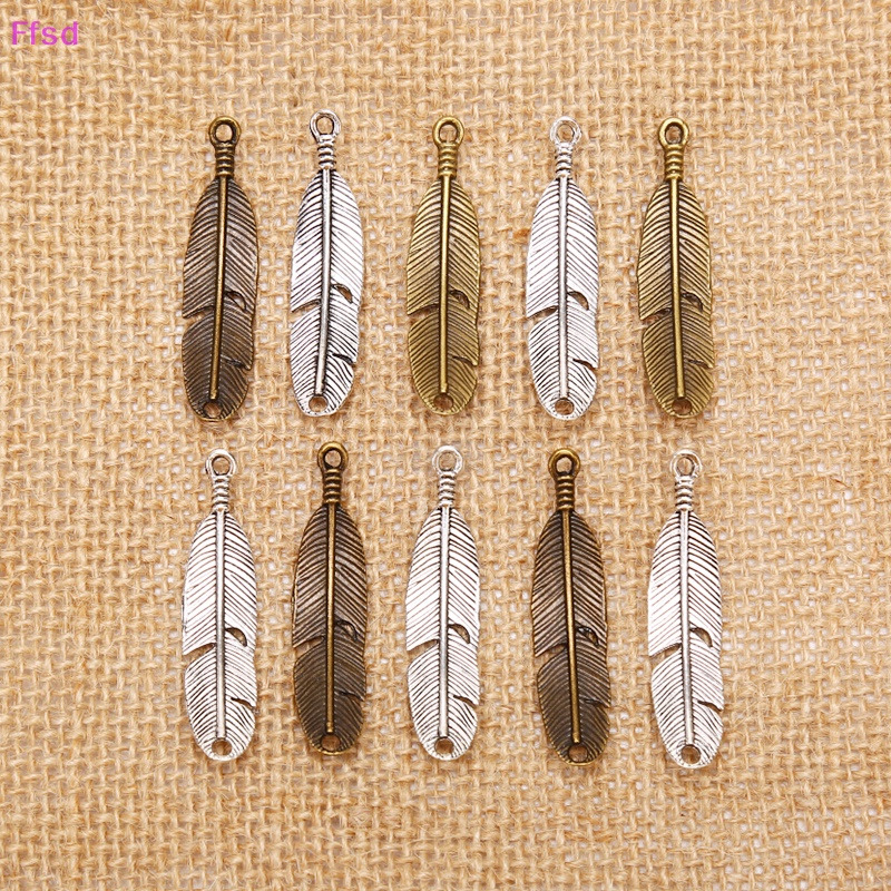 {Ffsd} Set 10 Mặt Dây Chuyền Kim Loại Hình Lông Vũ Lá Nhỏ Cổ Điển Làm Trang Sức Thủ Công * Bán Chạy