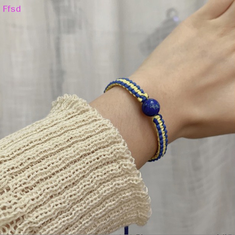 {Ffsd} Vòng Tay Dây Bện Gắn Mặt Hình Lá Cờ Màu Xanh Dương / Vàng Làm Thủ Công Cho Nam Và Nữ Bán Chạy