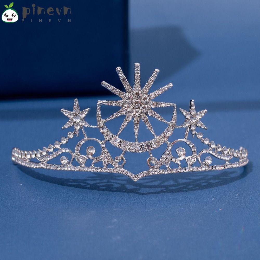 PINEVN Băng Đô Cài Tóc Hình Vương Miện Ngôi Sao Đính Đá Pha Lê