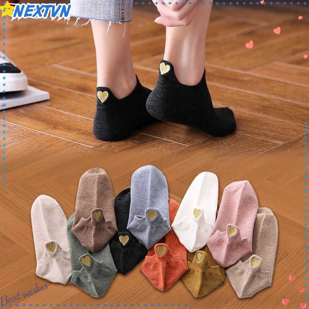 NEXTVN Set 4 Đôi Vớ Cổ Ngắn In Hình Trái Tim Vui Nhộn Thời Trang
