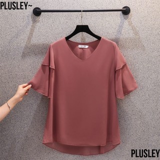 Áo sơ mi chiffon tay ngắn dáng rộng thời trang mùa hè 2022 plus size cho nữ