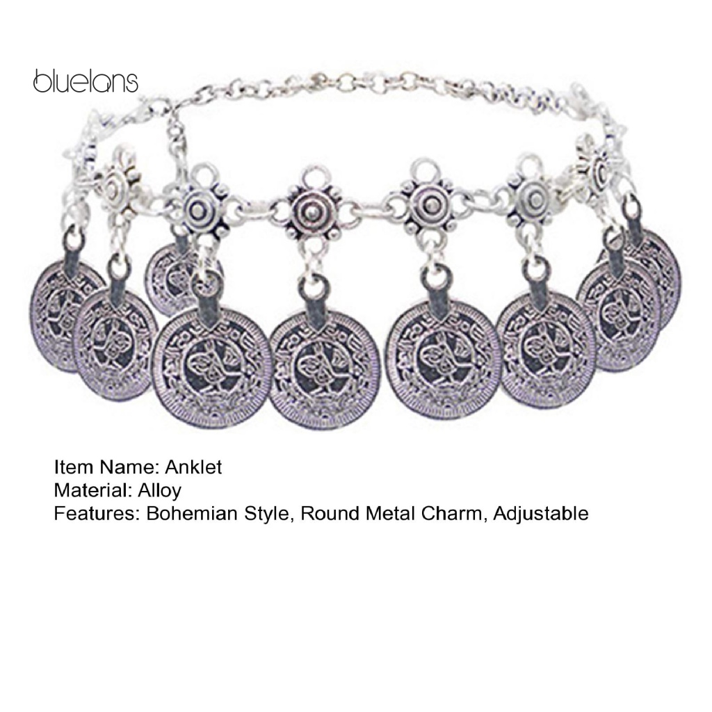 Lắc Chân Kim Loại Mặt Tròn Họa Tiết Phong Cách Bohemian Cổ Điển Không Gây Dị Ứng Có Thể Điều Chỉnh Cho Nữ