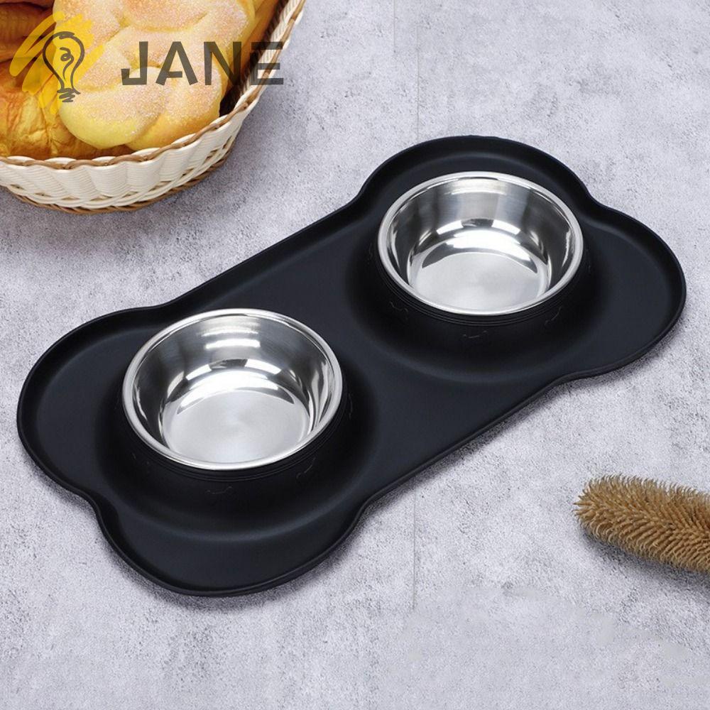 JANE Bát Đựng Thức Ăn Nước Uống Hai Ngăn Bằng Thép Không Gỉ Và Silicone Chống Tràn Chống Trượt Cho Thú Cưng