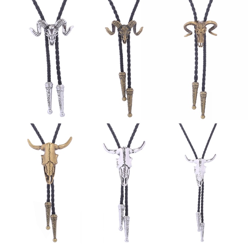 Cà Vạt Bolo Màu Đen Thanh Lịch Phong Cách Cao Bồi Phối Mặt Hình Con Trâu