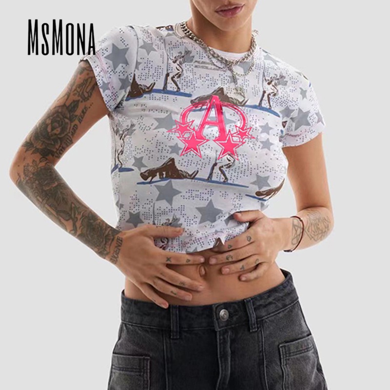 Áo Thun Ngắn Tay Cổ Tròn Màu Trơn Họa Tiết Hoa Thời Trang 2023 Cho Nữ