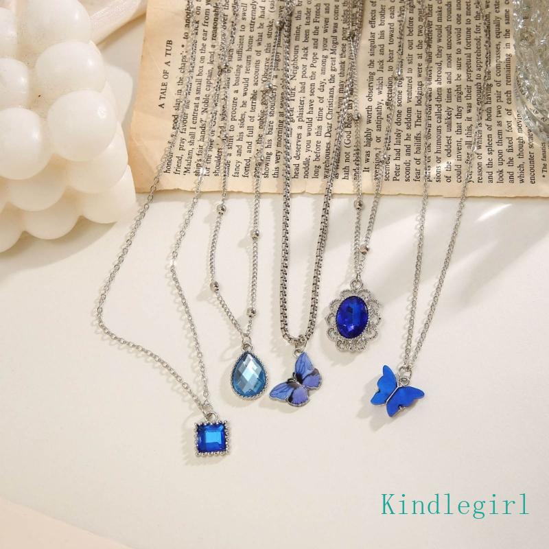 Bộ 5 Vòng Cổ Choker Mặt Oval Đính Đá Thời Trang