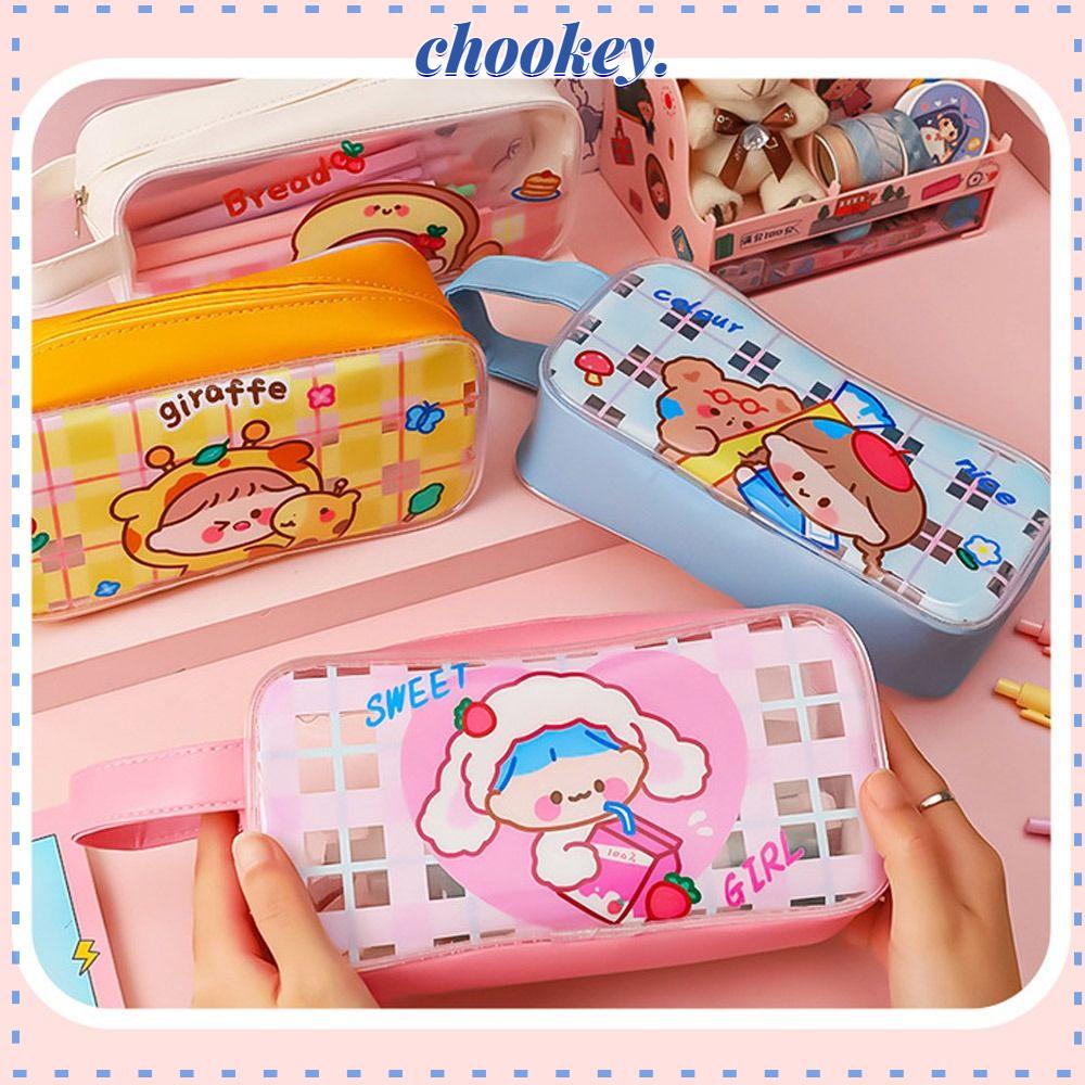CHOOKEY Túi Đựng Bút Bằng PVC Trong Suốt Họa Tiết Hoạt Hình Dễ Thương