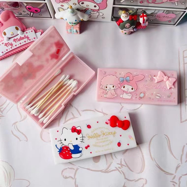 SANRIO Hộp Đựng Tăm Bông Hình Chữ Nhật In Hoạt Hình Melody Dễ Thương