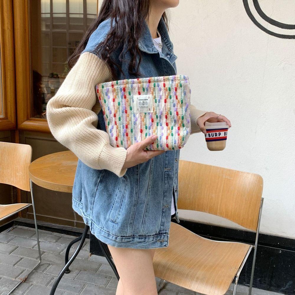 ANEMONE Túi Đựng Đồ Trang Điểm / Mỹ Phẩm Du Lịch Bằng Vải Dệt Kim Có Khóa Kéo Màu Cầu Vồng