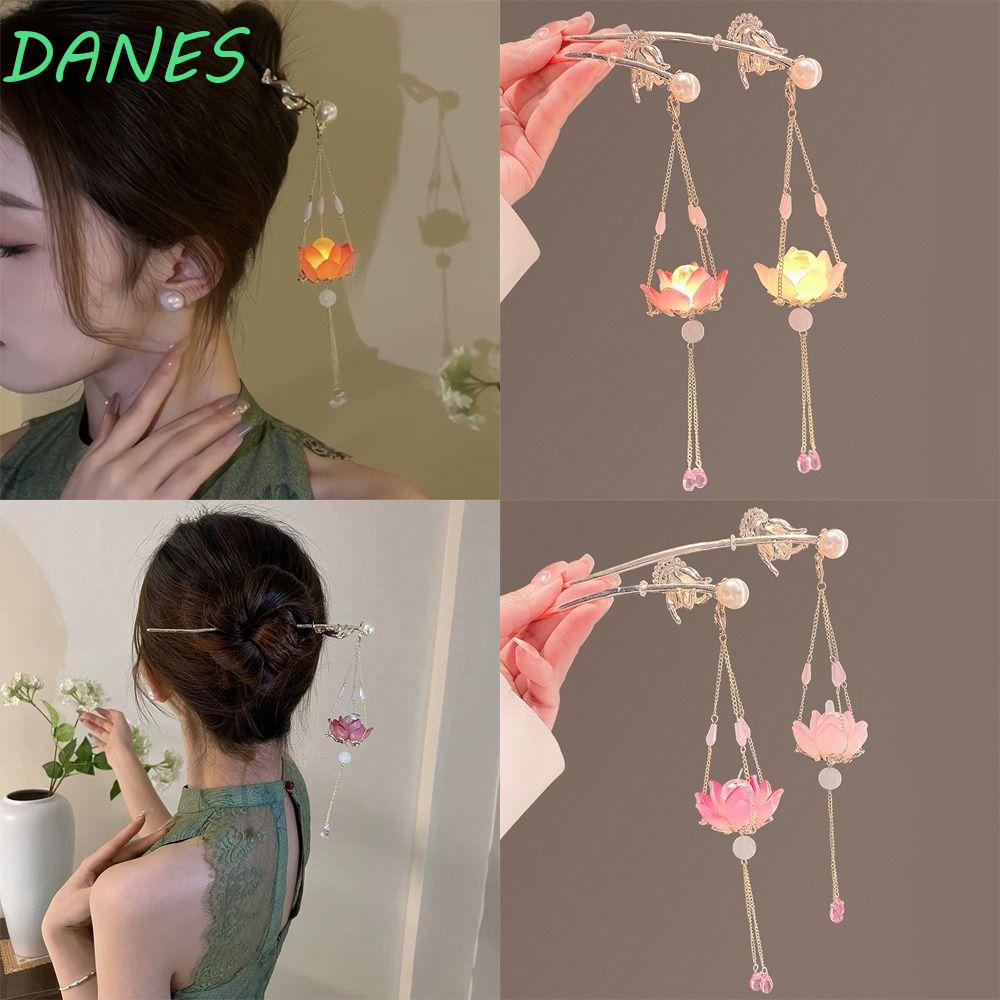 DANES Trâm Cài Tóc Đính Hạt Và Đèn LED Hình Hoa Sen Phong Cách Trung Hoa Cổ Điển Cho Bé Gái