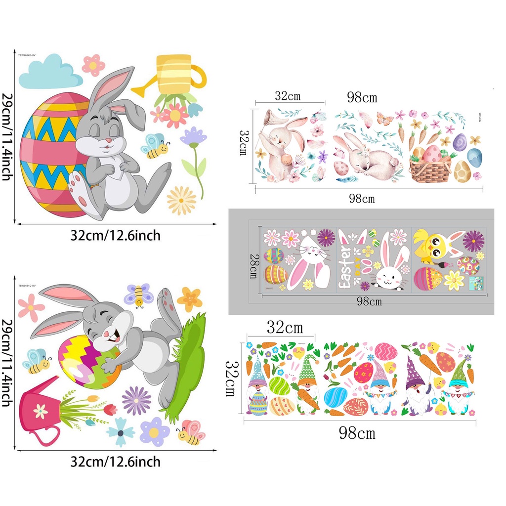 (Bất Ngờ) Hình Dán Tự Dính PVC Họa Tiết Thỏ Phục Sinh Tinh Tế Tự Dính Có Thể Tháo Gỡ Trang Trí Nhà Cửa Lễ Hội