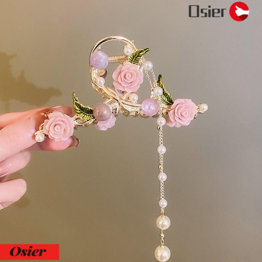 OSIER1 Kẹp Tóc Kim Loại Hình Cá Mập Đính Hoa Thanh Lịch Cho Nữ