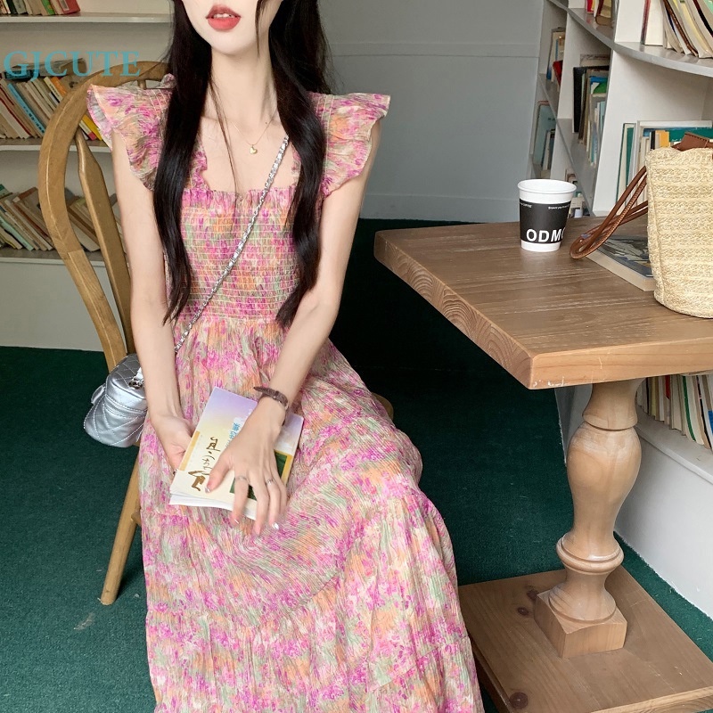 Đầm Dáng Chữ A Tay Loe Dài In Hoa Thời Trang Mùa Hè Cho Bạn Gái