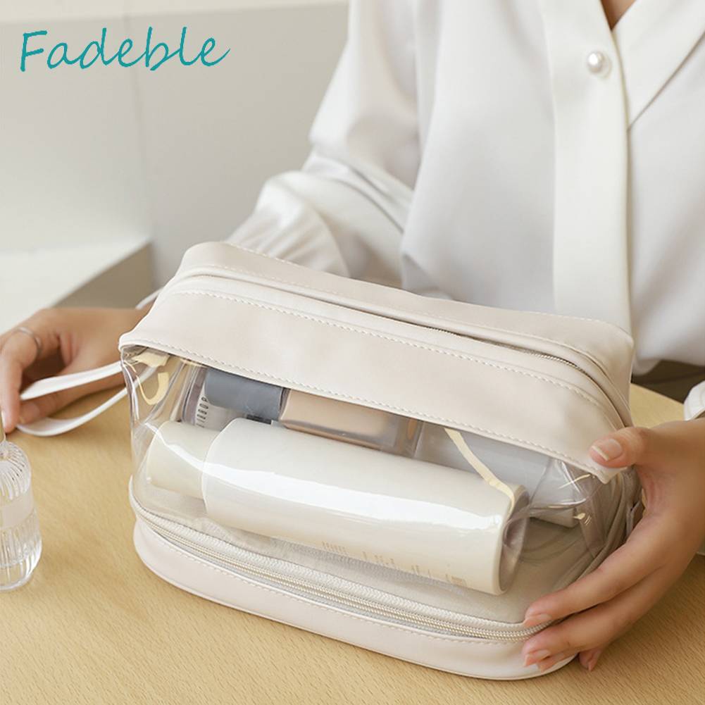 Túi Đựng Mỹ Phẩm Da PU Hai Lớp Đa Năng Có Khóa Kéo Cho Nữ