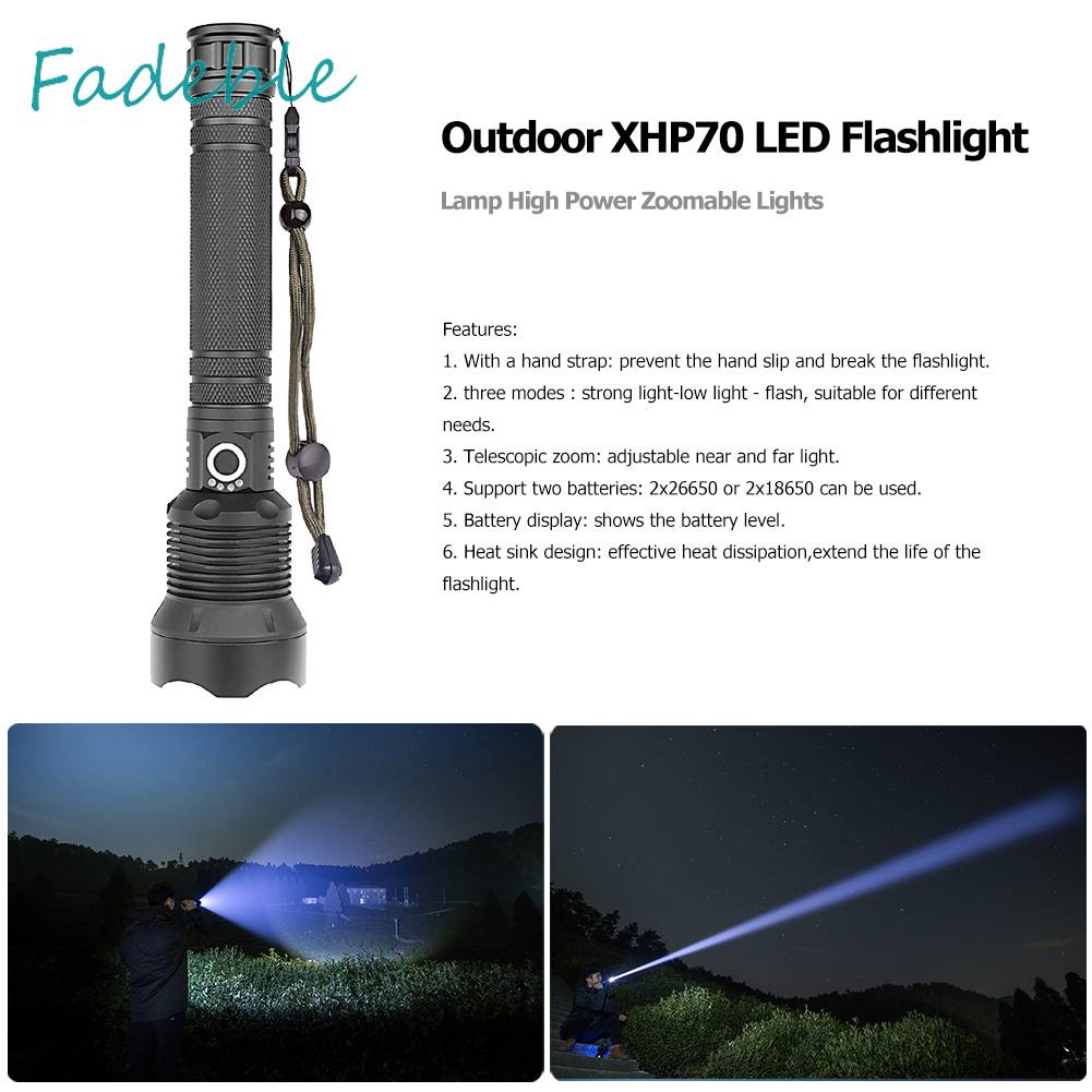 Đèn Pin XHP70 LED 3 Chế Độ 2000LM Chống Thấm Nước IPX4 Sạc USB Tiện Dụng