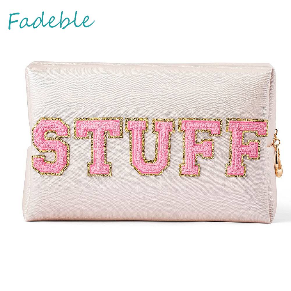 Túi Đựng Mỹ Phẩm Da PU Đa Năng Có Khóa Kéo In Chữ Thời Trang Cho Nữ