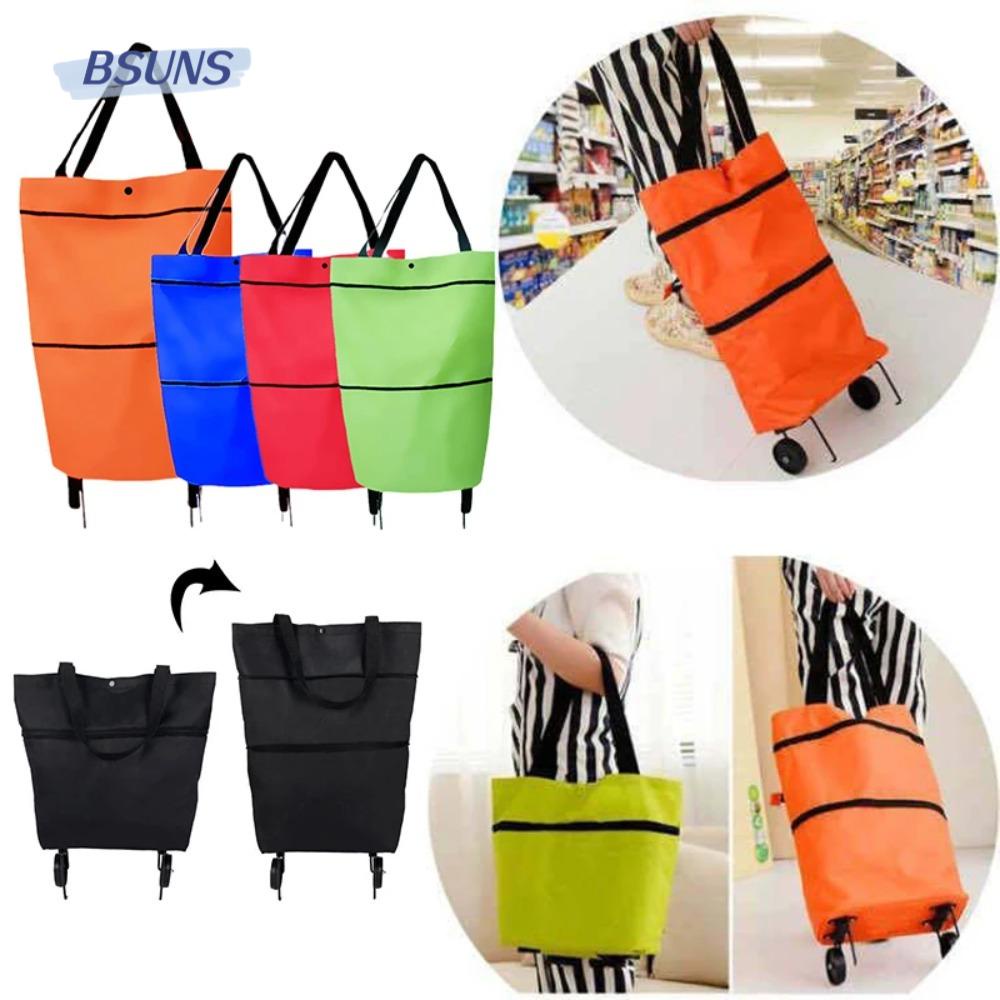 BSUNS Túi Mua Sắm Siêu Nhẹ 2 Trong 1 Có Bánh Xe Kéo 2 Ngăn Tiện Dụng