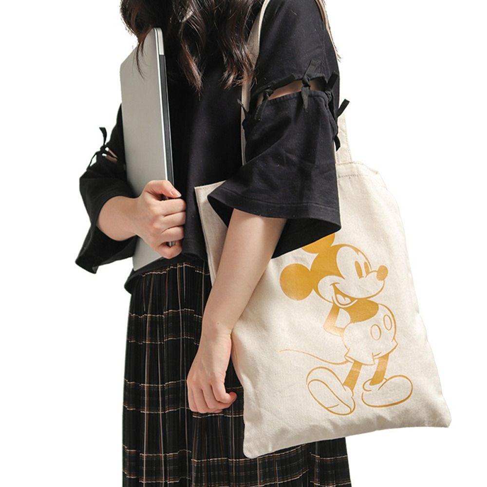 MIQUEL Túi Xách Canvas Sức Chứa Lớn Họa Tiết Chuột Mickey Hoạt Hình