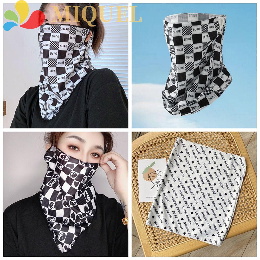 MIQUEL Khăn Choàng Cổ Kiêm Khẩu Trang Bằng Lụa Lạnh Thoáng Khí Họa Tiết Kẻ Sọc / Trái Tim