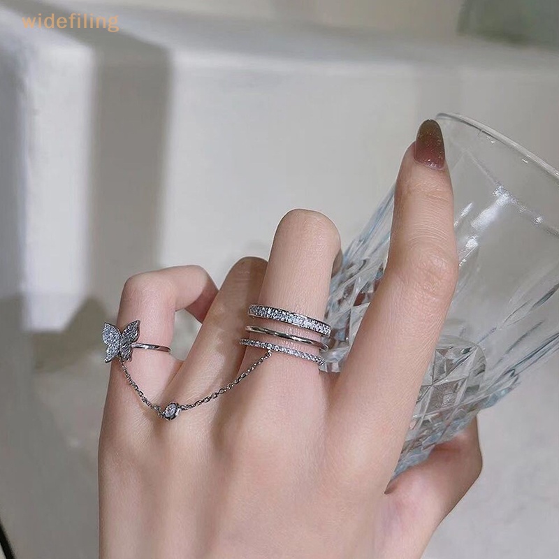 Nhẫn Đôi Phối Dây Xích Tua Rua Hình Bướm Phong Cách Punk Thời Trang Cho Nữ