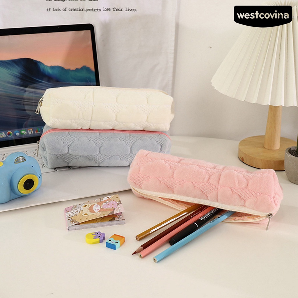 [WSTN] [WSTN]✎Túi Đựng Bút Cầm Tay Bằng Vải Bông Sức Chứa Lớn Có Khóa Kéo In Họa Tiết Đám Mây Dễ Thương