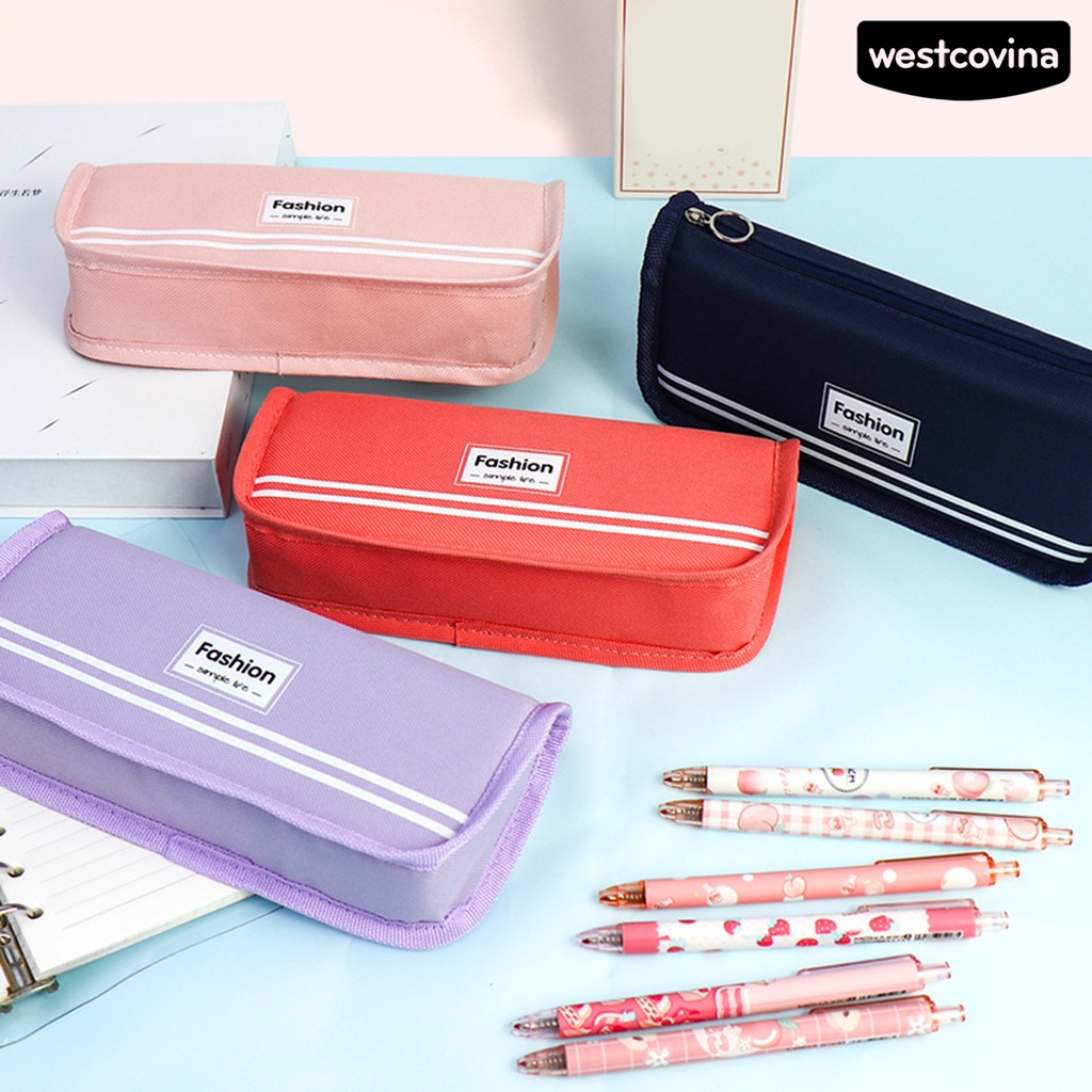 [WSTN]✎Túi Đựng Bút Bằng Vải Canvas Chống Nước Có Khóa Kéo Tiết Kiệm Không Gian