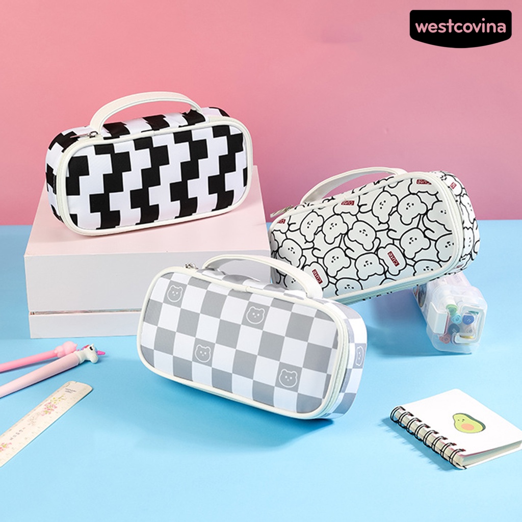 [WSTN]✎Túi Đựng Bút Bằng Vải Có Tay Cầm Và Khóa Kéo Phong Cách Cổ Điển