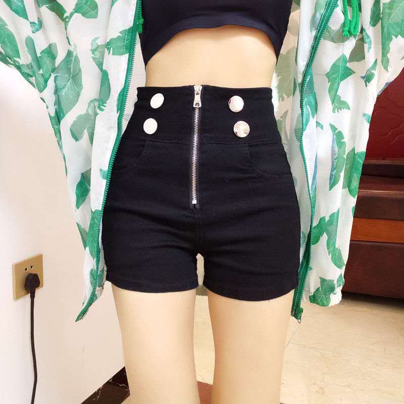 Quần Short Denim Đen Lưng Cao Dáng Chữ a Phong Cách Hàn Quốc Cho Nữ