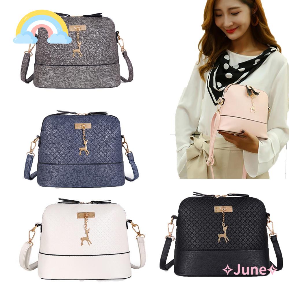 JUNE Túi Xách Tay Nữ Có Mặt Dây Hình Hươu Thời Trang