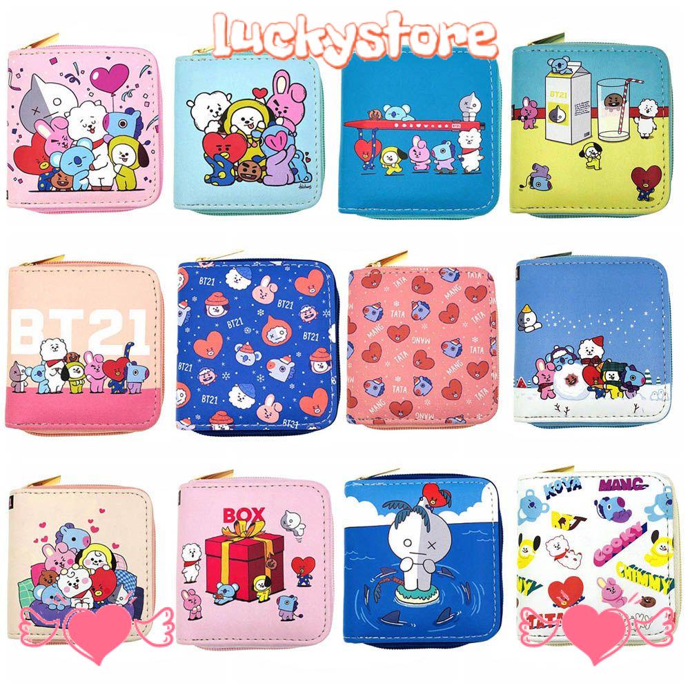 LUCKY Ví Đựng Tai Nghe / Tiền Xu Có Khóa Kéo In Hình Hoạt Hình BTS