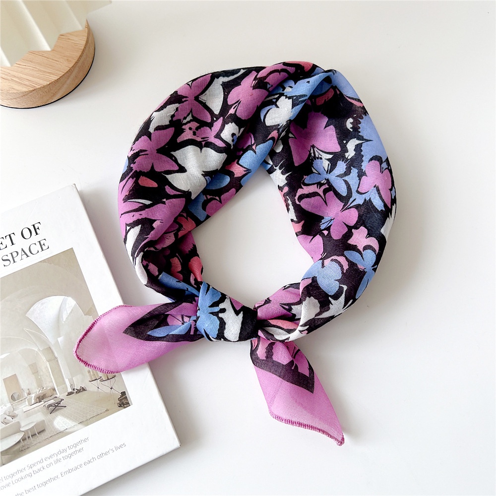 Khăn Choàng Cổ Hình Vuông Vải Cotton Lanh Thoáng Khí In Họa Tiết Hoa Lá / Bướm 55 * 55cm Dùng Trang Trí DIY
